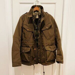 Burberry Brit Military Field Chore Jacket Green Pockets Size XL with Vest